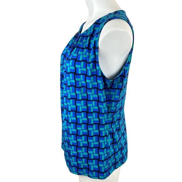 Calvin Klein blue green geometric sleeveless blouse large - Picture 4 of 8